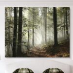 Light In Dense Fall Forest With Fog Artwork - Chic Decora