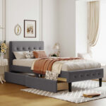 Livianna Upholstered Platform Bed with Classic Headboard and 4 Drawers - Chic Decora