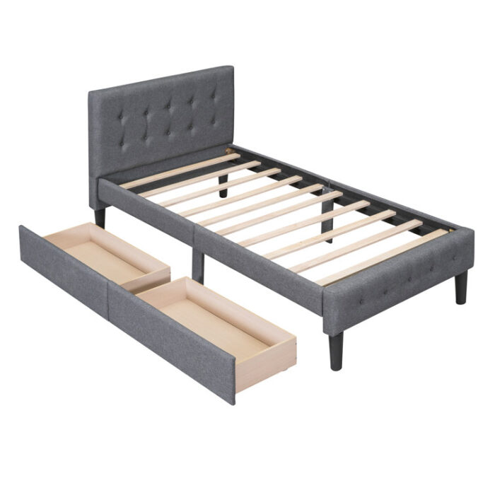 Livianna Upholstered Platform Bed with Classic Headboard and 4 Drawers - Chic Decora