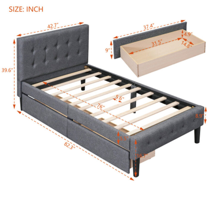 Livianna Upholstered Platform Bed with Classic Headboard and 4 Drawers - Chic Decora