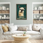 Llama – Why Hello Sweet Cheeks Gallery Wrapped Canvas – Bath And Laundry Animal Illustration Decor, Beige And Dark Green Bathroom Decor - Chic Decora