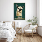 Llama – Why Hello Sweet Cheeks Gallery Wrapped Canvas – Bath And Laundry Animal Illustration Decor, Beige And Dark Green Bathroom Decor - Chic Decora