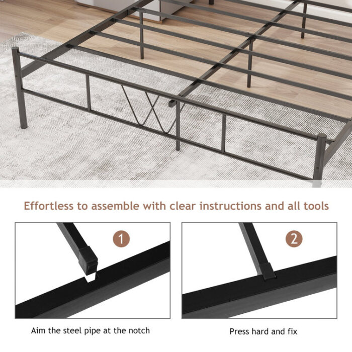 Loronda Size Metal Platform Bed Frame with Headboard and Footboard - Chic Decora