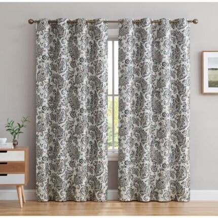 Floral Metallic Blackout Grommet Curtain Panels (Set of 2) - Chic Decora