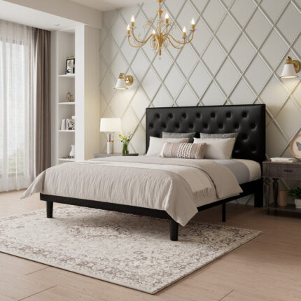 Low Profile Linen or Faux Leather Upholstered Bed - Chic Decora