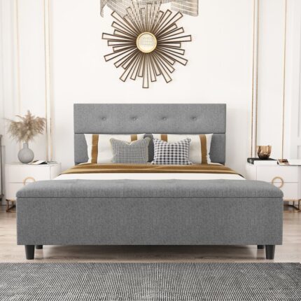 Lynell Queen Tufted Upholstered Low Profile Storage Bed - Chic Decora