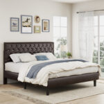 Mandipa Faux Leather Upholstered Bed with Diamond Tufted Headboard - Chic Decora