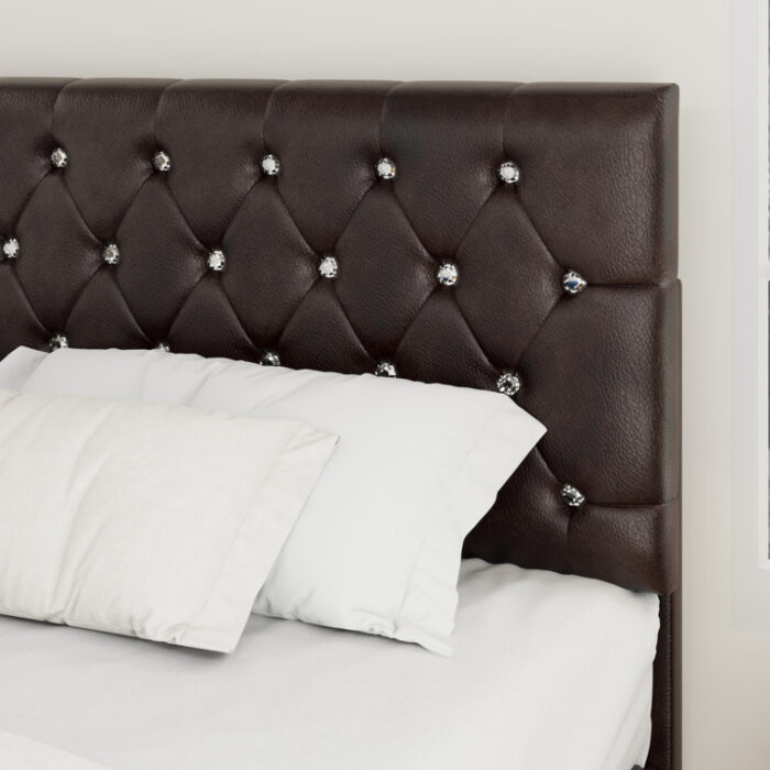 Mandipa Faux Leather Upholstered Bed with Diamond Tufted Headboard - Chic Decora