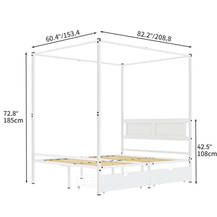 Manner Queen Storage Canopy Bed with 2 Drawers - Chic Decora