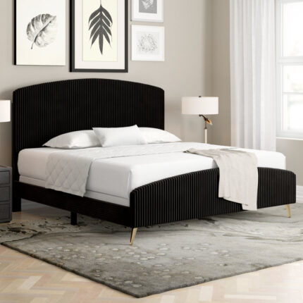 LED Upholstered Bed Frame Floating Bed Frame With Wingback Storage Headboard - Chic Decora