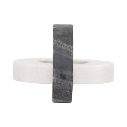 Marble and Suar Wood 8″ Double Ring in White and Black, Crafted Decorative Accessories - Chic Decora