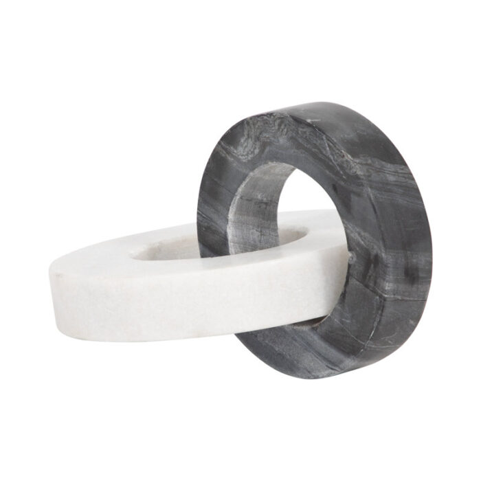 Marble and Suar Wood 8″ Double Ring in White and Black, Crafted Decorative Accessories - Chic Decora