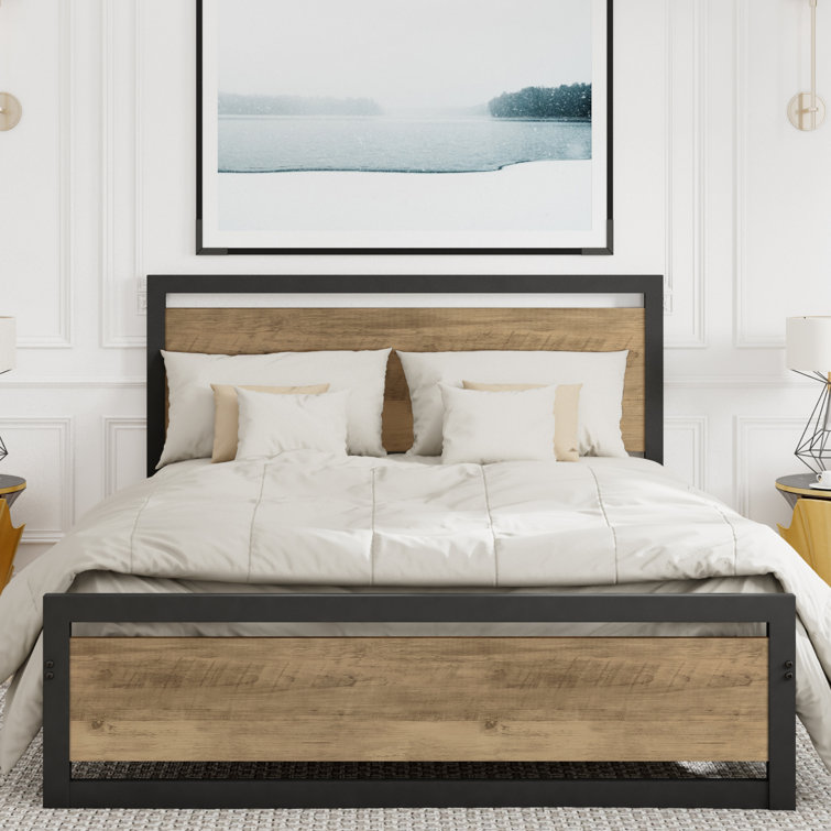 Bed Frame with 2-Tier Storage Headboard and Power Outlets - Chic Decora