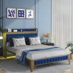 Marinda LED Bed Frame, Charging Station, Soft Storage Headboard, Platform Gold Bed Frame - Chic Decora