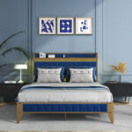 Marinda LED Bed Frame, Charging Station, Soft Storage Headboard, Platform Gold Bed Frame - Chic Decora