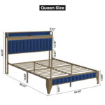 Marinda LED Bed Frame, Charging Station, Soft Storage Headboard, Platform Gold Bed Frame - Chic Decora