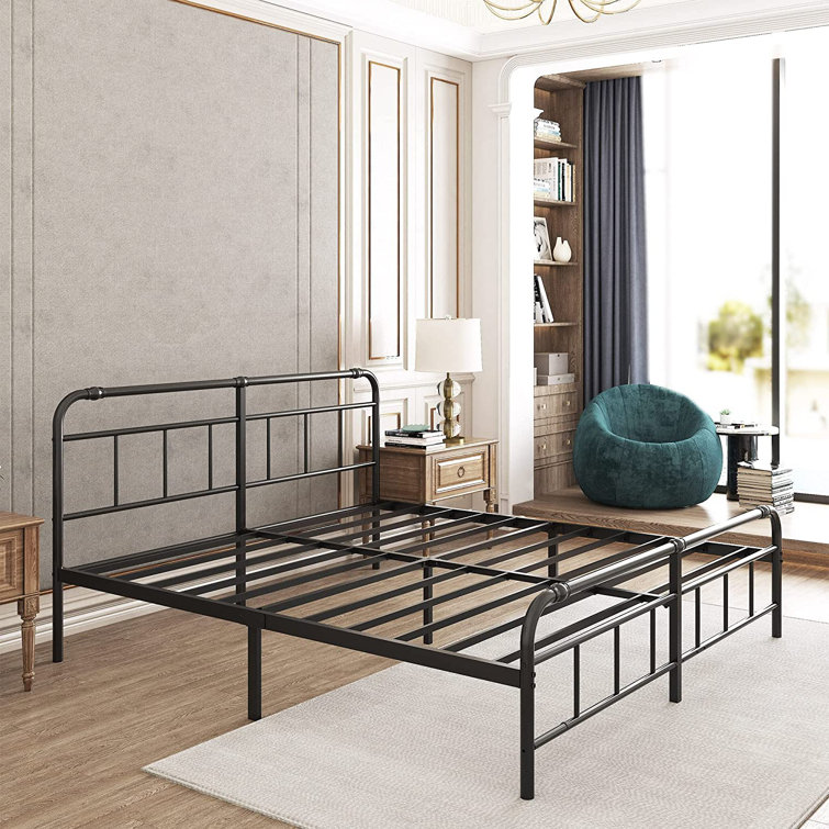 Marple 40 Inch Bed Frame With Headboard And Footboard, No Box Spring Needed Heavy Duty Metal Platform, Premium Steel Slat Mattress Foundation With Storage, Noise Free Iron-Art Bed Frame - Chic Decora