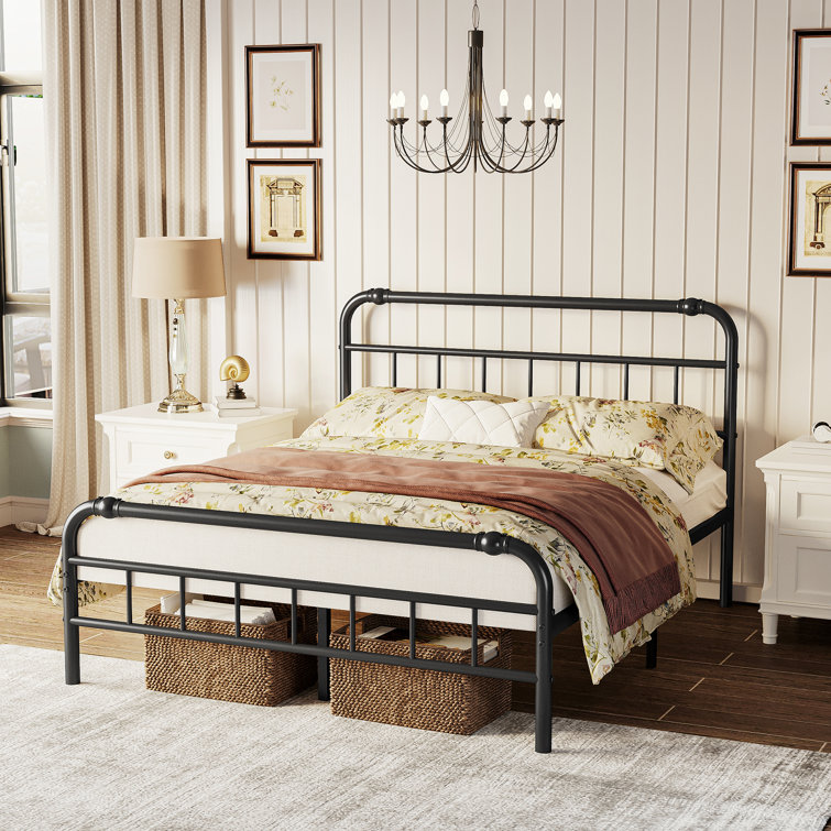 Marple 40 Inch Bed Frame With Headboard And Footboard, No Box Spring Needed Heavy Duty Metal Platform, Premium Steel Slat Mattress Foundation With Storage, Noise Free Iron-Art Bed Frame - Chic Decora