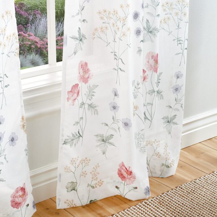 Marthas Garden Floral Semi-Sheer Rod Pocket Curtain Panel Pair (Set of 2) - Chic Decora