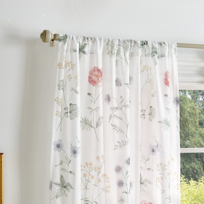 Marthas Garden Floral Semi-Sheer Rod Pocket Curtain Panel Pair (Set of 2) - Chic Decora