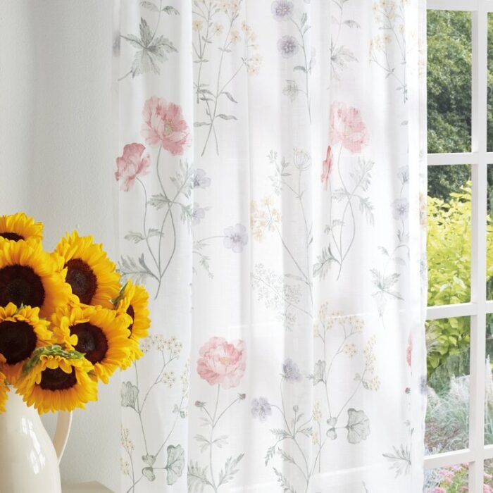 Marthas Garden Floral Semi-Sheer Rod Pocket Curtain Panel Pair (Set of 2) - Chic Decora