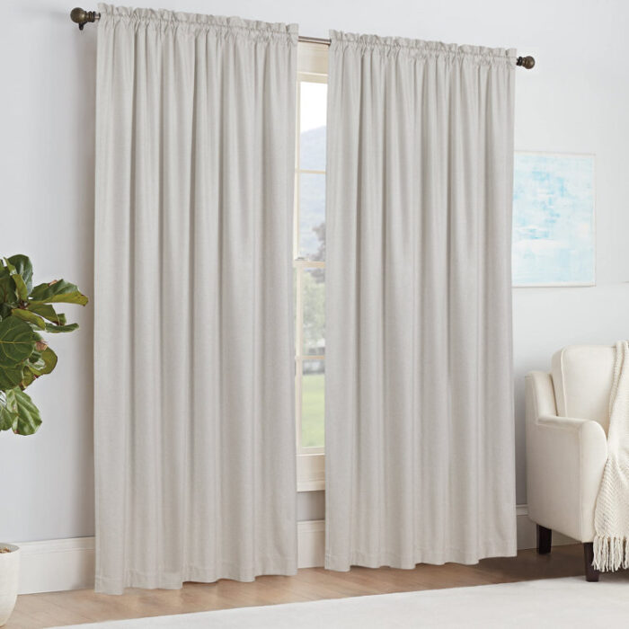 Max Blackout Curtains Rod Pocket Linen Textured 100% Blackout Drapes for Bedroom Living Room Curtain (Set of 2) - Chic Decora