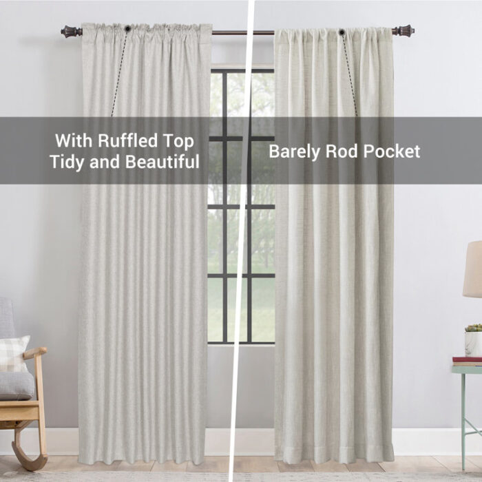 Max Blackout Curtains Rod Pocket Linen Textured 100% Blackout Drapes for Bedroom Living Room Curtain (Set of 2) - Chic Decora