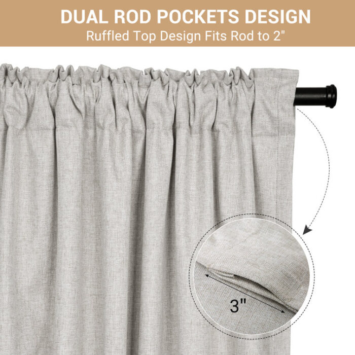 Max Blackout Curtains Rod Pocket Linen Textured 100% Blackout Drapes for Bedroom Living Room Curtain (Set of 2) - Chic Decora