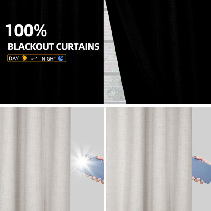 Max Blackout Curtains Rod Pocket Linen Textured 100% Blackout Drapes for Bedroom Living Room Curtain (Set of 2) - Chic Decora