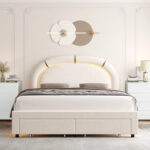 Mazelina Upholstered LED Bed Frame with Drawer & Adjustable Headboard, Storage Bed, Velvet - Chic Decora