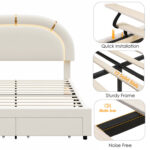 Mazelina Upholstered LED Bed Frame with Drawer & Adjustable Headboard, Storage Bed, Velvet - Chic Decora