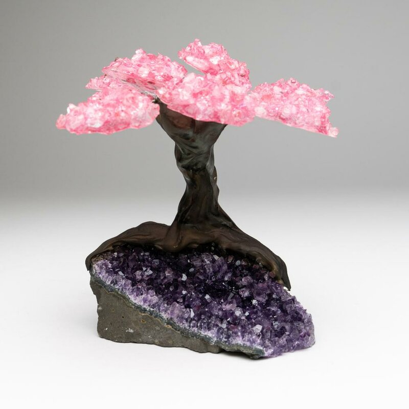 Small Genuine Citrine Clustered Gemstone Tree on Amethyst Matrix (The Money Tree) - Chic Decora