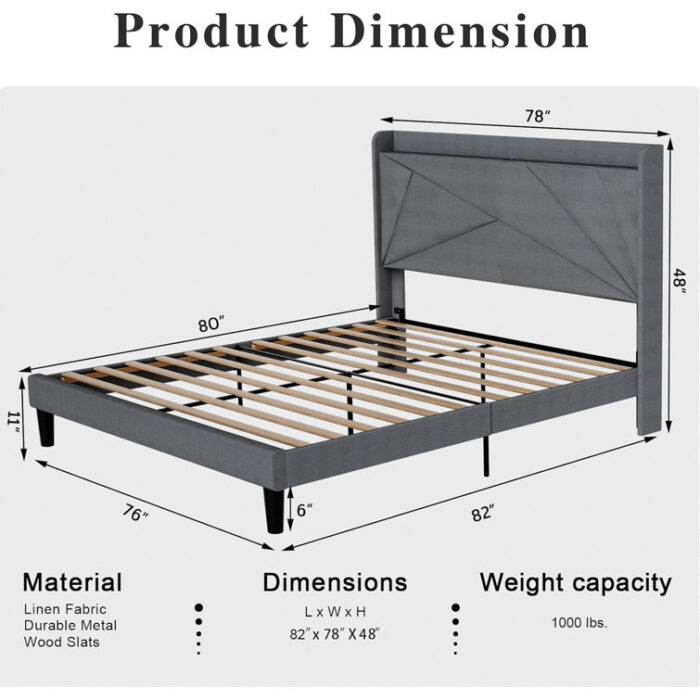 Medway Bed Frame with Charging Station - Chic Decora