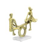 Metal, 17″ Couple On See-saw, Gold 12.0″H – 15.0″ x 5.0″ x 12.0″ - Chic Decora