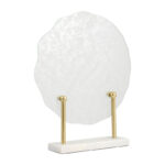 Metal, 21″H, Speckled Glass Disc On Marble Stand and White, Round - Chic Decora