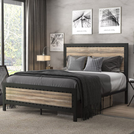 Danise Low Profile Metal Frame Platform Bed with Headboard - Chic Decora