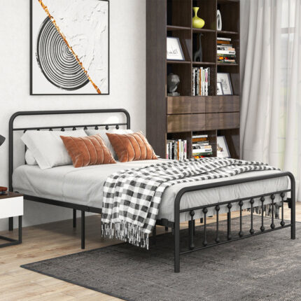 Metal Platform Bed Frame with Headboard, Strong Slat Support - Chic Decora