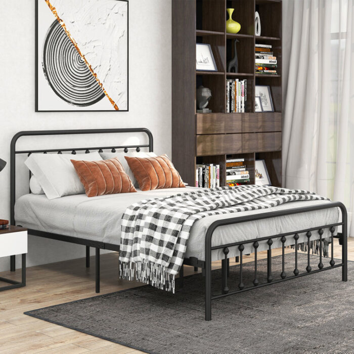 Metal Platform Bed Frame with Headboard, Strong Slat Support - Chic Decora