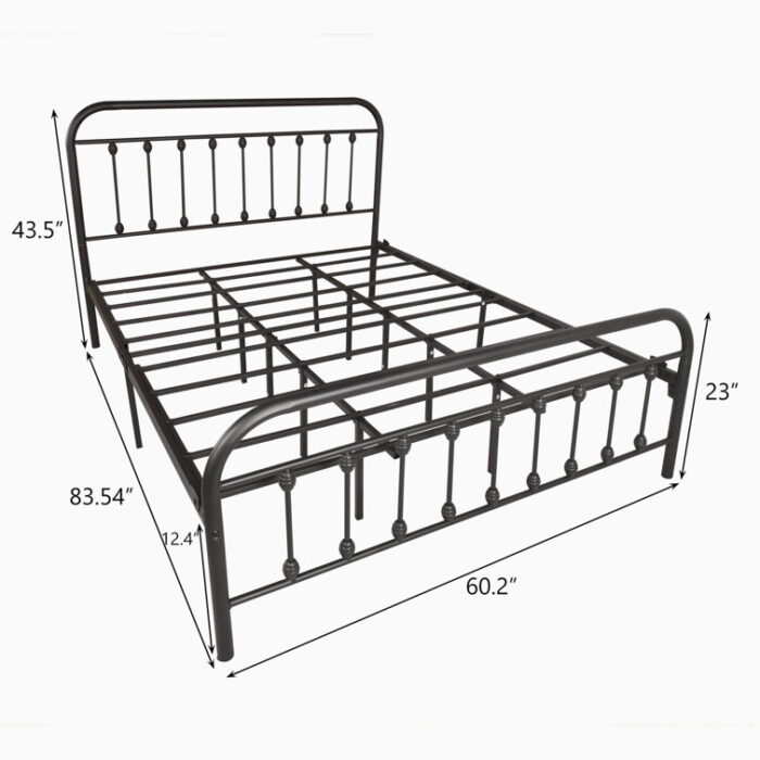 Metal Platform Bed Frame with Headboard, Strong Slat Support - Chic Decora