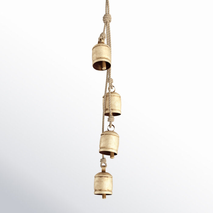 Metal Tibetan Inspired Decorative Cow Bells with 4 Bells on Jute Hanging Rope - Chic Decora