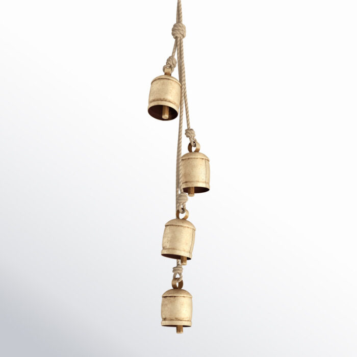 Metal Tibetan Inspired Decorative Cow Bells with 4 Bells on Jute Hanging Rope - Chic Decora