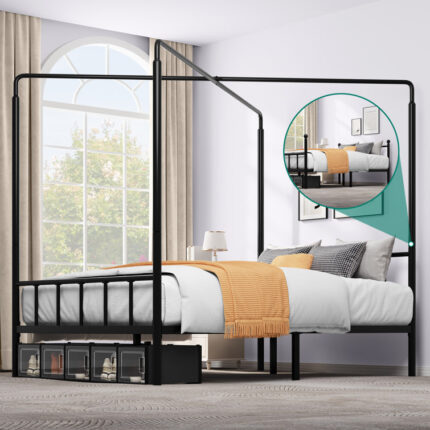 Metal X-shappe Canopy Bed with Two Using Methods - Chic Decora