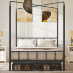 Metal X-shappe Canopy Bed with Two Using Methods - Chic Decora