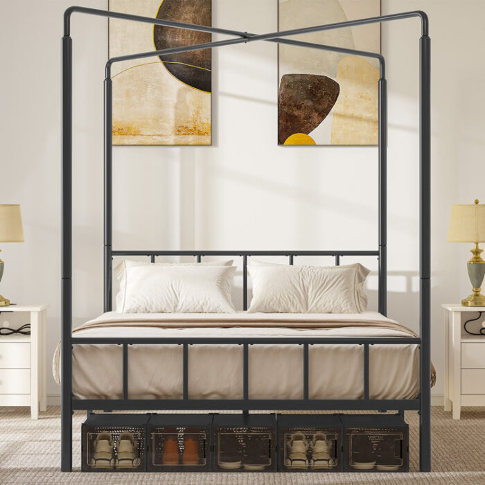 Metal X-shappe Canopy Bed with Two Using Methods - Chic Decora