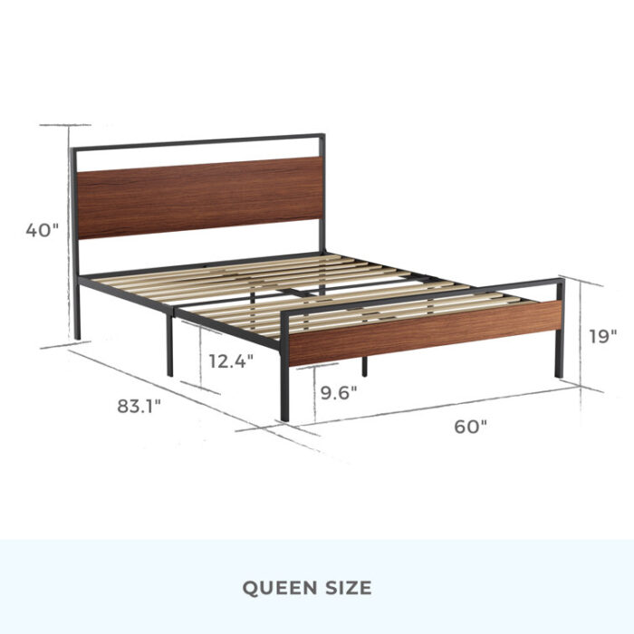 Metal and Wood Platform Bed - Chic Decora