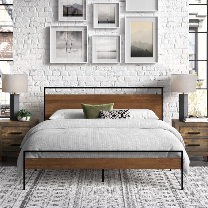 Metal and Wood Platform Bed - Chic Decora