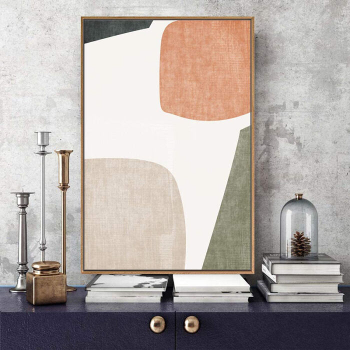 Mid Century Shape Muted Mid Century Modern Abstract Color Blocks Neutral Decor Pictures Frame Canvas Print Wall Art - Chic Decora