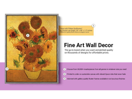 Miko ‘Vase with 15 Sunflowers’ by Vincent van Gogh, Yellow Floral Fine Art Gallery Canvas Print - Chic Decora