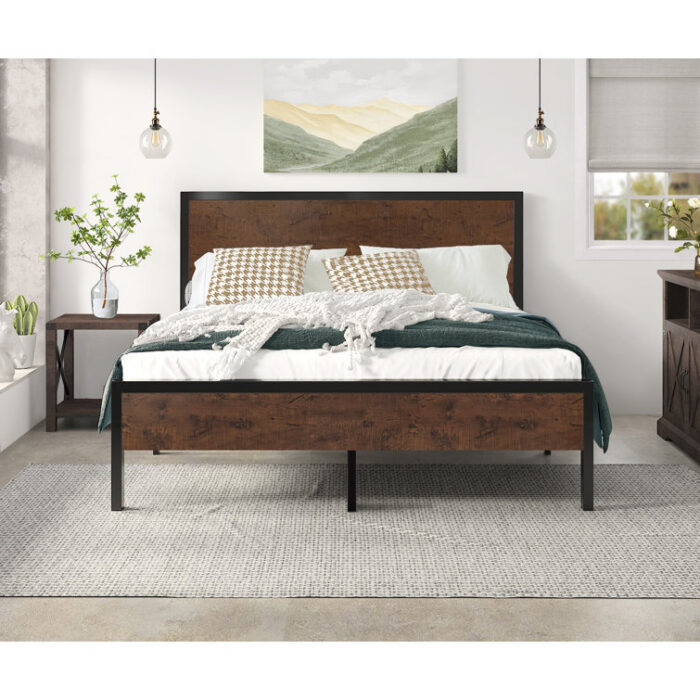 Millbrook Solid Wood board with Metal Frame Bed - Chic Decora