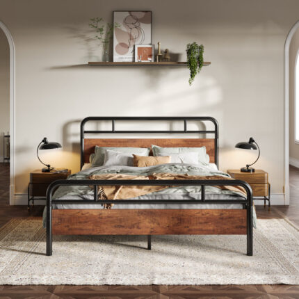 Edsall Metal Bed with Headboard and Footboard No Boxspring Needed - Chic Decora